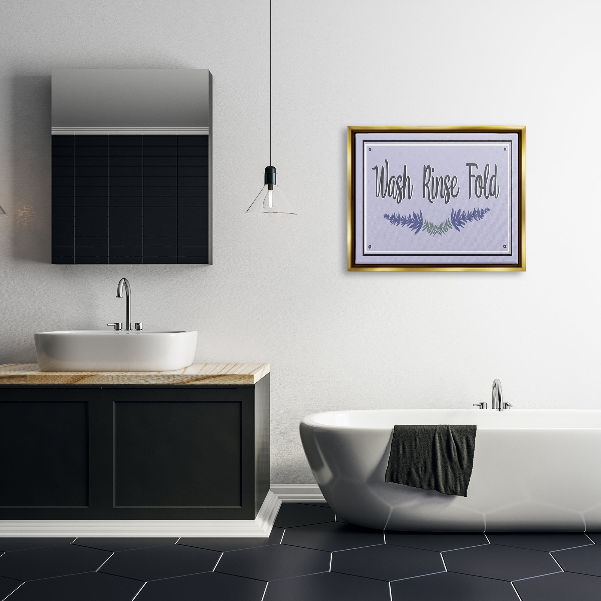 Stupell Industries Wash Rinse Fold Lavender Sprigs Typography Painting Gold Floater Framed Art Print Wall Art
