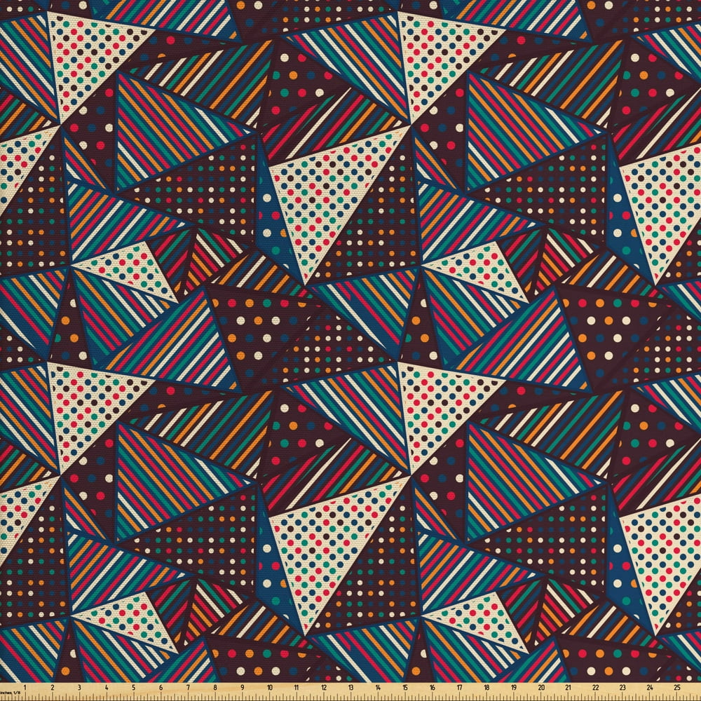 Abstract Fabric by the Yard, Modern Geometric Triangles Stripes Dots