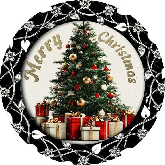 Noete 8x8 Inch Round Christmas Tree Metal Tin Sign, "Merry Christmas" Vintage Holiday Wall Decor for Home, Fireplace & Office, Festive Round Metal Art