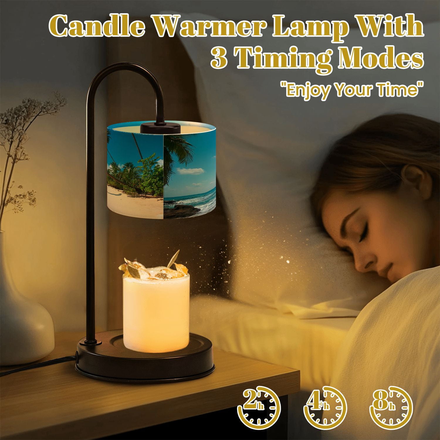 Candle Warmer Lamp with Timer Dimmer Tropical beach Coastl Jungle Candle Lamp Warmer for Jar Candle with 4 Bulbs Gifts for Women House Warming Gifts