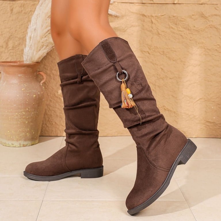 Boho Ethnic Slouchy Knee High Boots for Women 2025 Fringe  display picture 1
