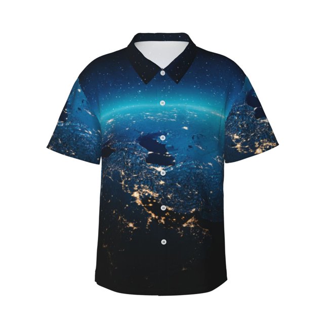 Fotbe Planet Earth Camisa Hawaiana para Hombre Unisex – Camisa Casual de Verano con Botones de Manga Corta de Algodón y Lino,3X-Large