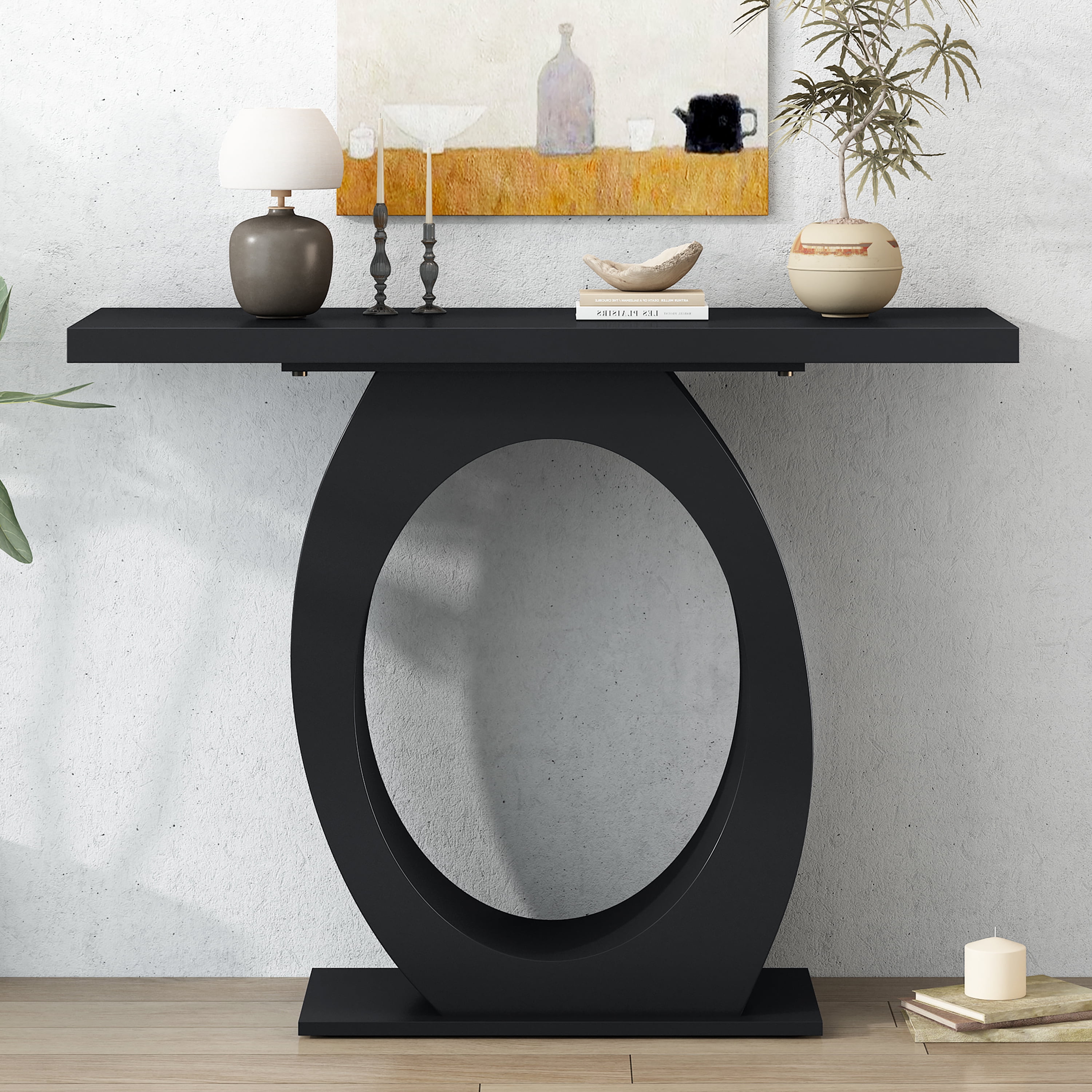 EUROCO 39.4" Console Table,Sofa Table Entryway Table with Egg-Shaped Base,Narrow Wood Accent Tables for Living Room,Hallway,Foyer,Black