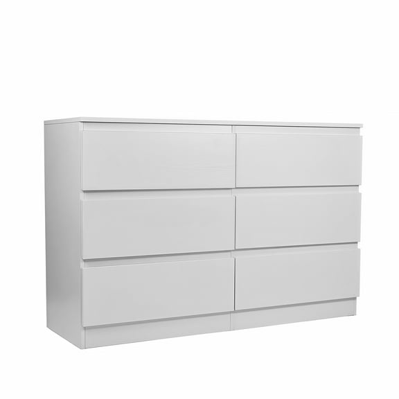 6-Drawer White Dresser with Spacious Top, Modern Wood Storage Cabinet
