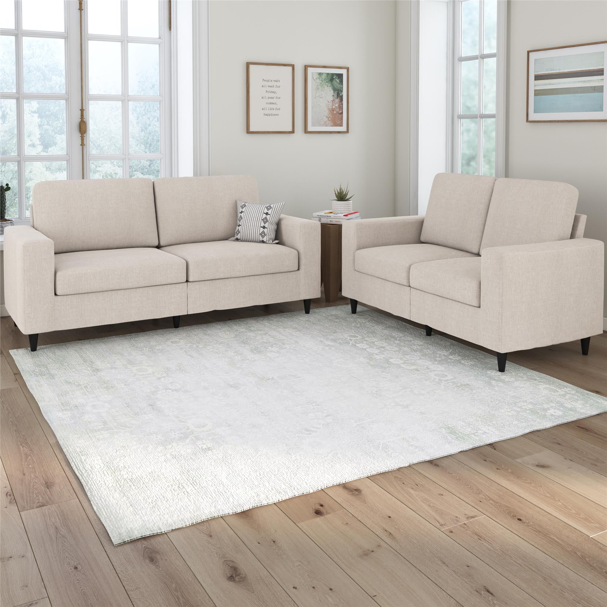 DHP Cooper Loveseat 2 Seater Sofa, Small Couch, Beige Linen
