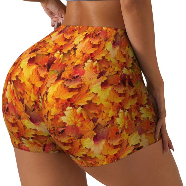 Fotbe Autumn Maple Leaf Pile Shorts Sin Costuras – Shorts Deportivos de Cintura Alta para Mujer, Elásticos para Gimnasio, Yoga, Running o Ciclismo-X-Large