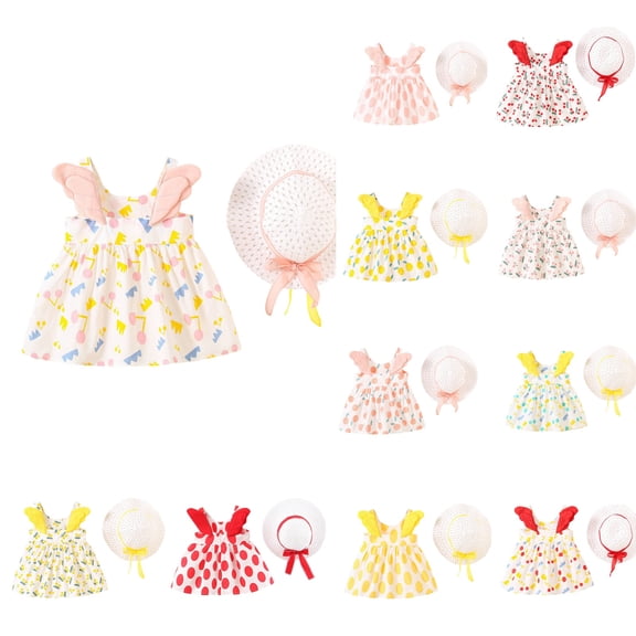 YHAJDS Baby Girl Dress Polka Print Sleeve with Headband 2 Piece Set