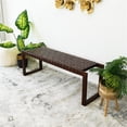 thumbnail image 3 of Elenor Mid-Century Modern Rectangular Genuine Tan Leather & Solid Wood Bench, 3 of 7