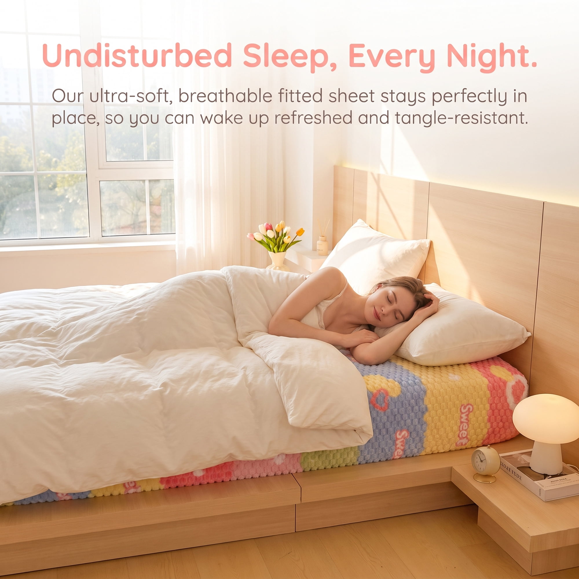 Unique Bargains Fitted Sheet Polyester Anti Wrinkle Soft Bedding 39.0"x74.8" Multicolor