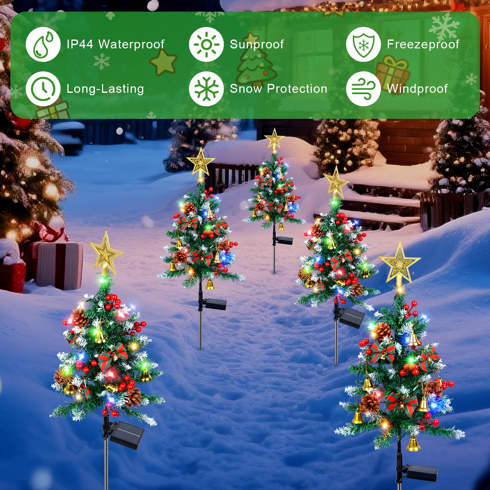 Ninonly 2 Pack Solar Christmas Trees Lights, 33.5 Inch Solar Garden Lights, 8 Modes Solar Powered Christmas Star Topper Landscape Light, Waterproof Xmas Tree Yard Decor Outdoor for Pathway Lawn Patio
