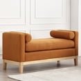 thumbnail image 6 of Ottoman with Bolster Pillows & Wood Legs, Upholstered Bench, Elegant Indoor Bench, Entry Bench, 53.5"W Ottoman Bench for End of Bed, Bedroom, Living Room, Entryway, Caramel, 6 of 6