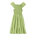 thumbnail image 6 of lcziwo Girls' Solid Square Neck Beach Dress Summer Double Layer Ruffle Sleeve Dresses Lightweight Casual Sundress for Girl Green 120, 6 of 10