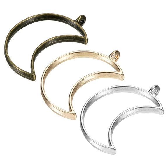 Uxcell Moon Shape Hollow Resin Pendants Frames for DIY Crafts 3 Colors 24in 1 Set