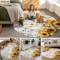 thumbnail image 5 of Farmhouse Sunflower Round Area Rug 3.3Ft Washable Circle Rugs for Dining Room Table, Vintage Daisy Butterflies Gray Wood Non-Slip Carpet Floor Mats Indoor Outdoor Carpet Runner Aesthetic Home Decor, 5 of 8
