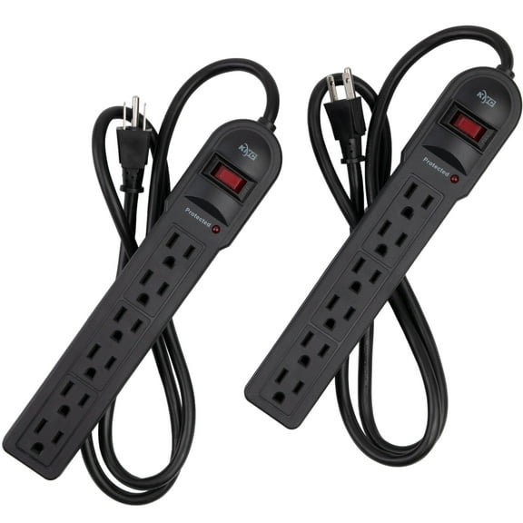 KMC Surge Protector Power Strip, 6-Outlet, 2-Pack, 4 ft Extension Cord, 900 Joules, Black