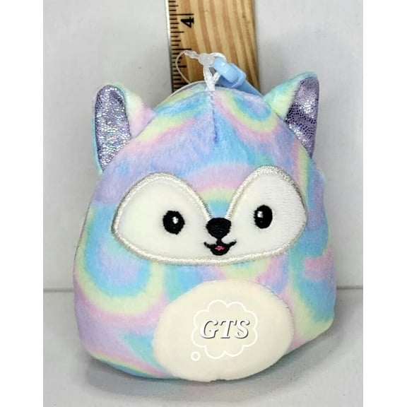 Squishmallow 3.5" Felexine Fox Soft Rainbow Swirl Plush Clip