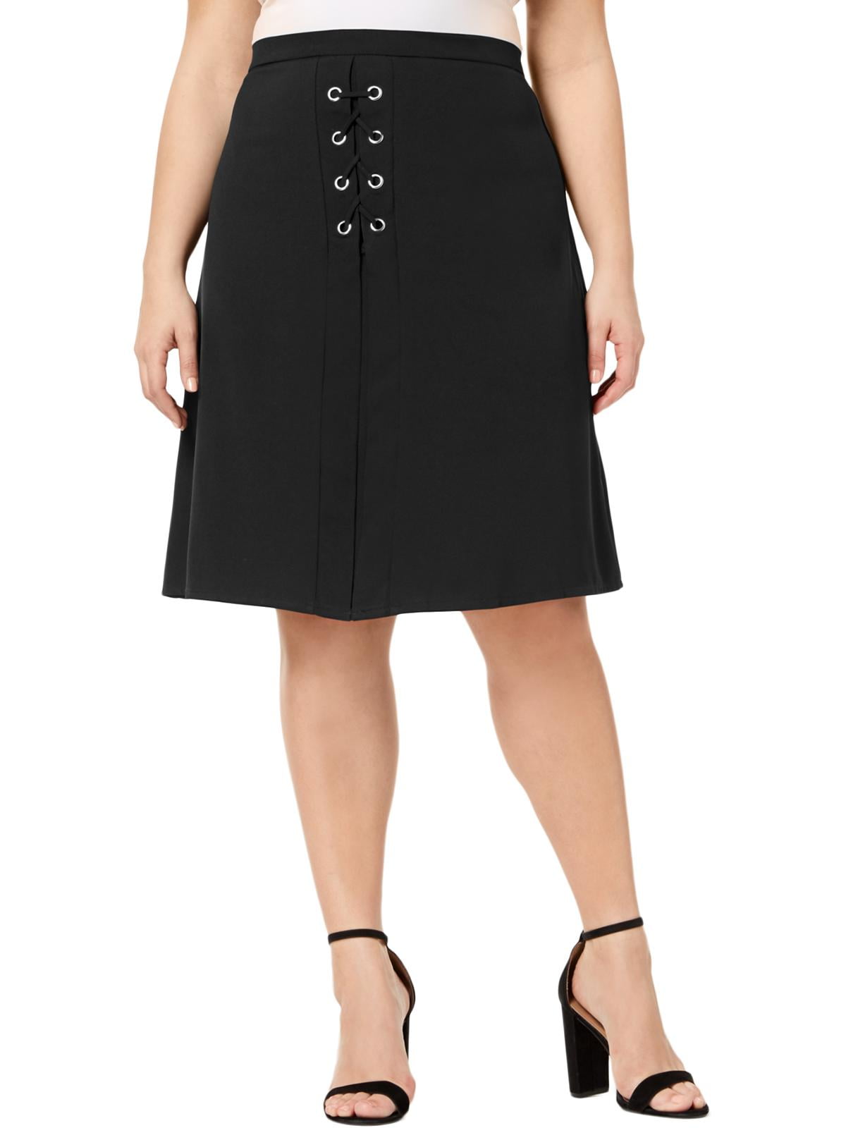 NY Collection Womens Plus Grommet LaceUp ALine Skirt Black 2X