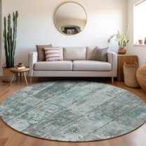 Addison Rugs Chantille Indoor/Outdoor Transitional Stripes Teal Washable Round Rug, 8' x 8'