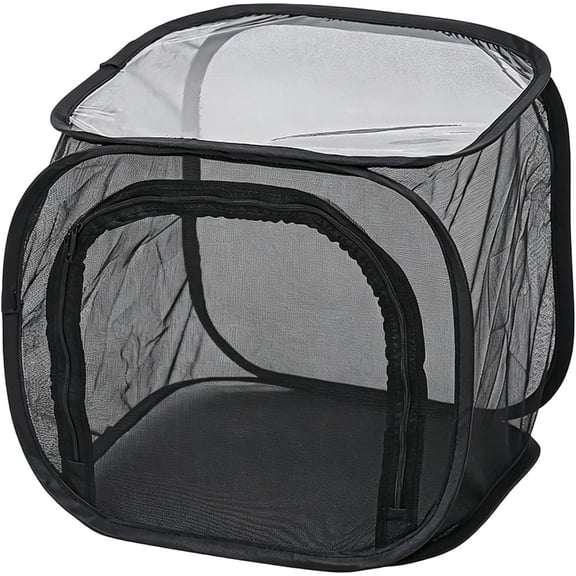 Butterfly Cage Pop Up Habitat Dark Mesh, 12 Inch Cube Insect Enclosure, Mesh Terrarium for Caterpillars Mantis