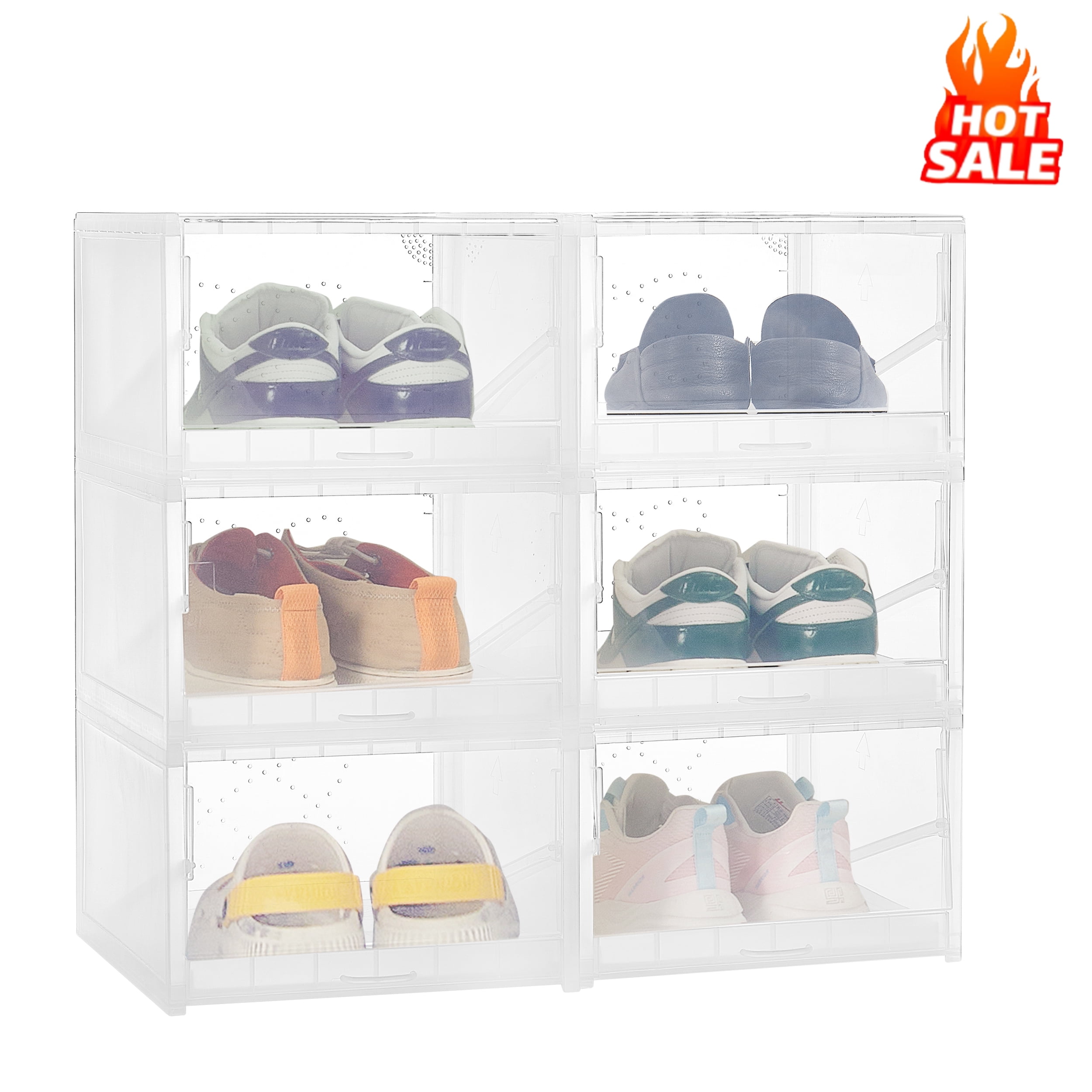 Prilinex 6Pcs Storage Bins with Lids, Shoe Boxes Clear Stackable Containers Organize Shoes Closet Shelves, Classroom Organization Teacher Tools, Clothes & Toy Storage