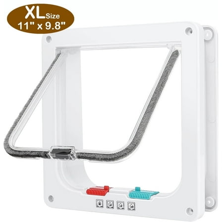 Extra Large Cat Door (Outer Size 11" x 9.8"), 4 Way Locking Cat Door for Interior Exterior Doors, Weatherproof Pet Door for Cats Doggie Door Pet Door (White)