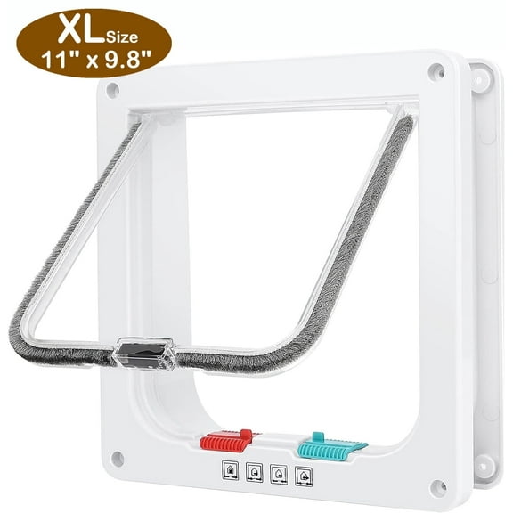 Extra Large Cat Door (Outer Size 11" x 9.8"), 4 Way Locking Cat Door for Interior Exterior Doors, Weatherproof Pet Door for Cats Doggie Door Pet Door (White)