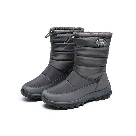 

UKAP Women Winter Warm Shoes Slip On Mid Calf Boot Plush Lined Snow Boots Casual Walking Comfortable Gray US 7