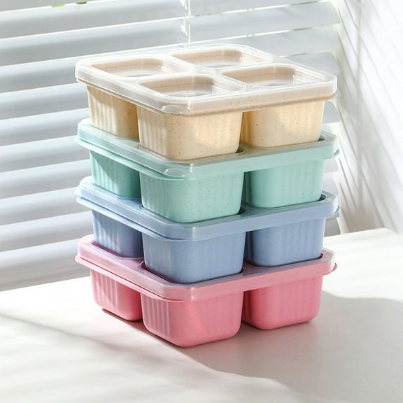 COM1950s 4 Pack Bento Box,4 Compartment Food Storage Containers with Sauce Cups,Reusable Microwave Dishwasher Safe Lunch Containers,6X6X2 Inch Snack Box Set