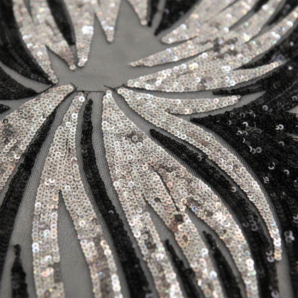 Hzzsbu Sequin Embroidery Appliques Fabric Apparel Decoration Evening Dress Striped Angle Embroidered Sequin Long Material