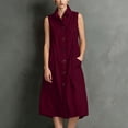 thumbnail image 5 of ClodeEU Women's Collared Sleeveless Button Down Linen Midi Dress,Casual Sundress with Pockets Wine,Women's Plus XL, 5 of 6