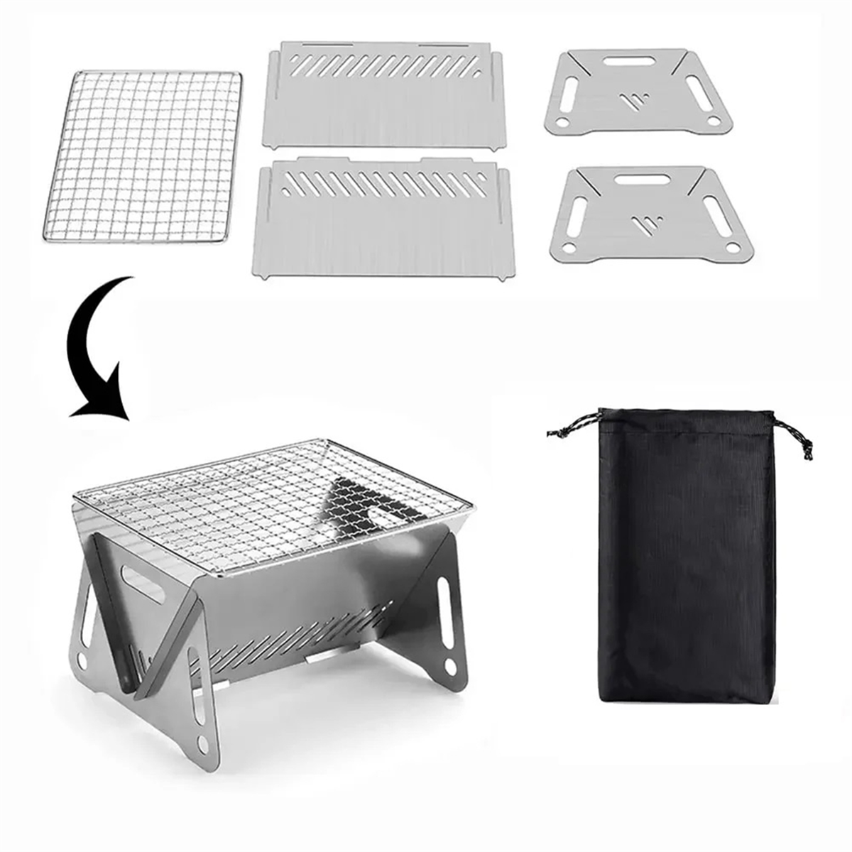 Portable Folding BBQ Grill Stainless Steel Wood-Burning Camping Stove Mini Charcoal Grill Outdoor Camping BBQ Equipment