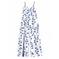 thumbnail image 7 of Women'S Blue White Small Flowers Jumpsuits Sleeveless Spaghetti Strap Loose Baggy Wide Leg Overalls Romper, 7 of 7