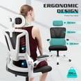 thumbnail image 5 of Wasait Ergonomic Office Chair Rocking Desk Chair with Lumbar Pillow Comfortable Mesh Desk Chair with Adjustable Armrests & Headrest High Back Ergonomic Chair Black, 5 of 8