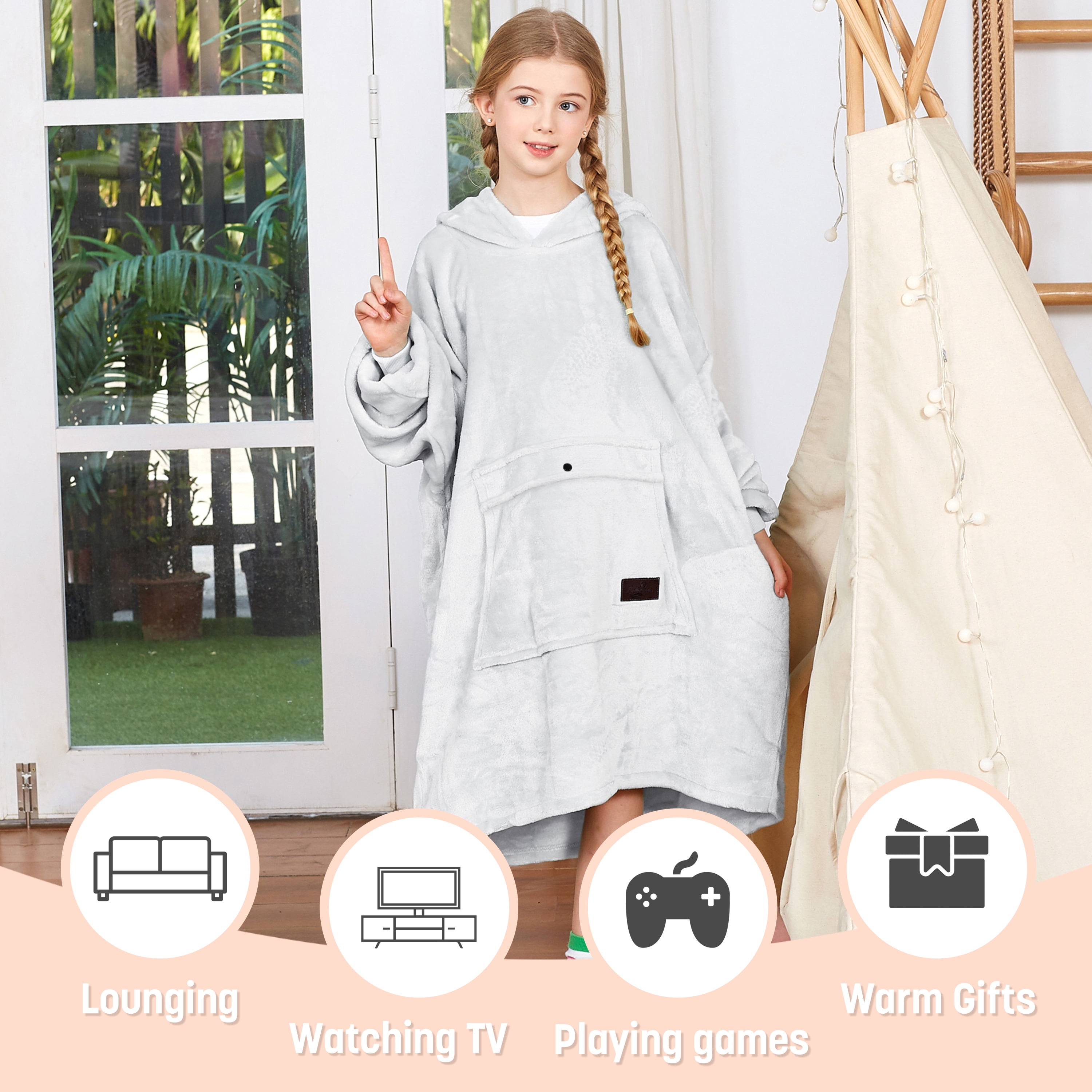 Catalonia Oversized Blanket Hoodie Sweatshirt, Fleece Pullover with Large Front Pocket, Super Soft Warm Comfortable for Teenagers Kids Youth