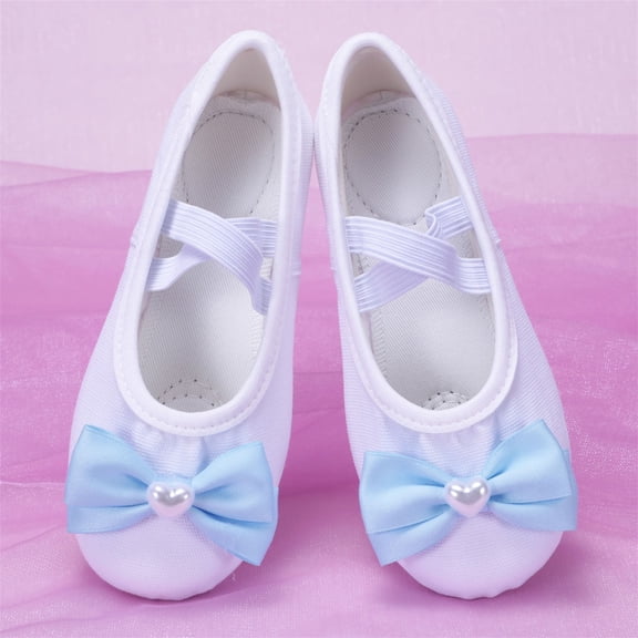 Children's Bow Dance Shoes Soft Sole Practice Shoes Elastic Slip-On Body Shaped Ballet Shoes for Girls Toddler Kids Non-Slip Lightweight Canvas Artificial Leather