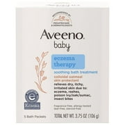 Aveeno Baby Eczema Therapy Soothing Bath Treatment, Oatmeal Fragrance-Free, Single Use Packets 3.75 oz x 5 pack