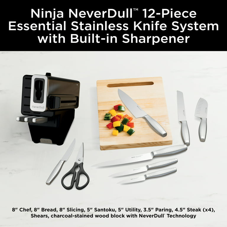 Ninja K22012 NeverDull Essential 12 Piece Stainless Steel Knife System with Built in Sharpener - 1 Each