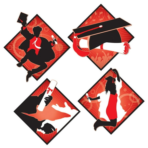 Party Central Club Pack of 48 Red and Black Graduation Cutout Party Decors 16"