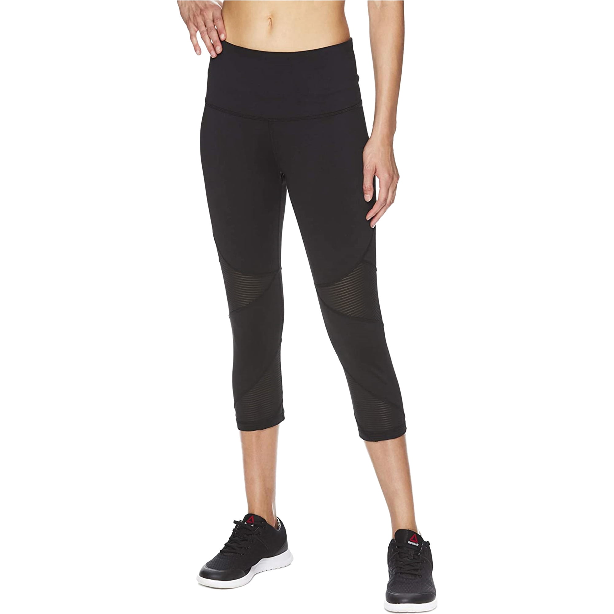 Reebok Womens Highrise Capri Compression Athletic Pants, Black, Medium