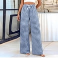 thumbnail image 2 of Gingham Wide Leg Pajama Pants for Women Elastic Drawstring Waist Lightweight Summer Relaxed Fit Casual Lounge Bottoms Dark Blue 2XL, 2 of 6
