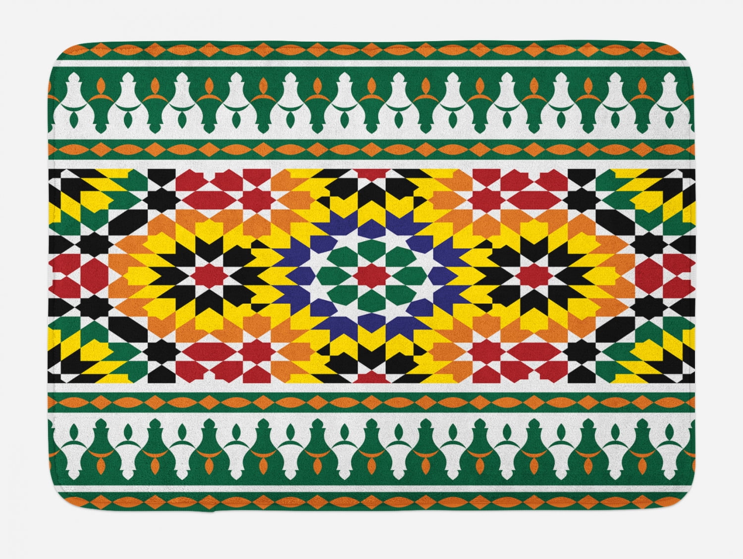 Moroccan Bath Mat, Vibrant Old Fashion Indie African Tribal Pattern