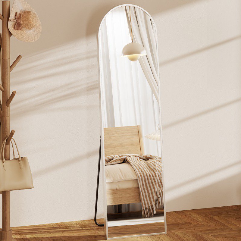 Full Length Mirror arched design with aluminum alloy frame suitable for hanging or leaning ideal for bedroom and living room