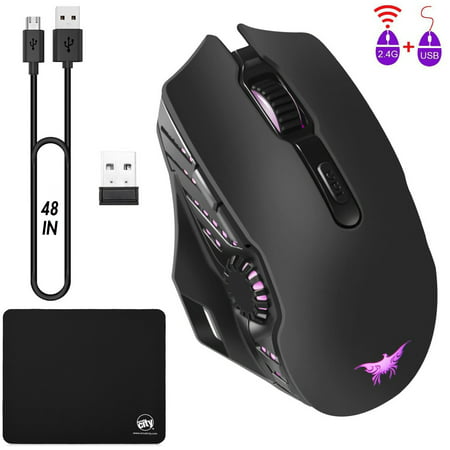 Combatwing Rechargeable Gaming Mouse 2 in 1 Wireless & Wired USB Optical Mice, 5 Buttons, 6 Color Breathing Lights for PC and Mac, 6 Adjustable DPI Levels for Computer / Laptop Bundle with Mouse (Best Gaming Mouse For Mac 2019)
