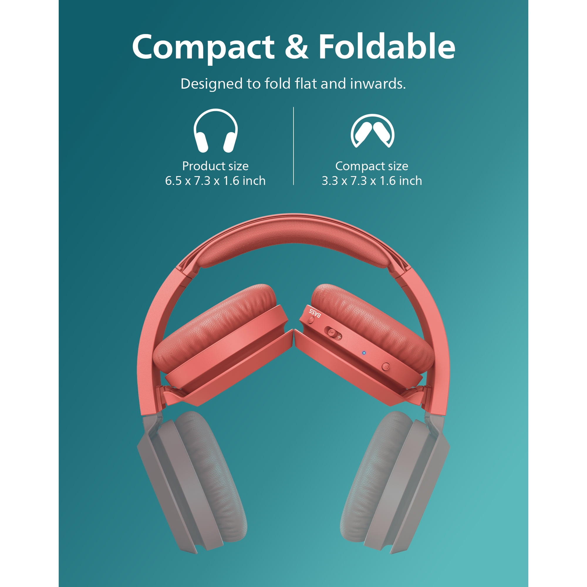 Philips H4205 on-Ear Wireless Headphones with 32mm Drivers and BASS Boost on-Demand, Red