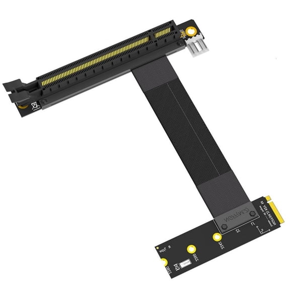 Yammee M.2 NGFF NVMe Key M to PCIE x16 Graphics Card Extension Cable M.2 Turn 90 Angled 16X M.2 Risers Card Adapter GPU Cable