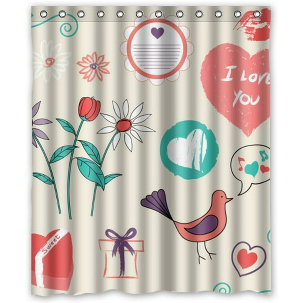 GreenDecor Happy Valentine'S Day Waterproof Shower Curtain Set with ...