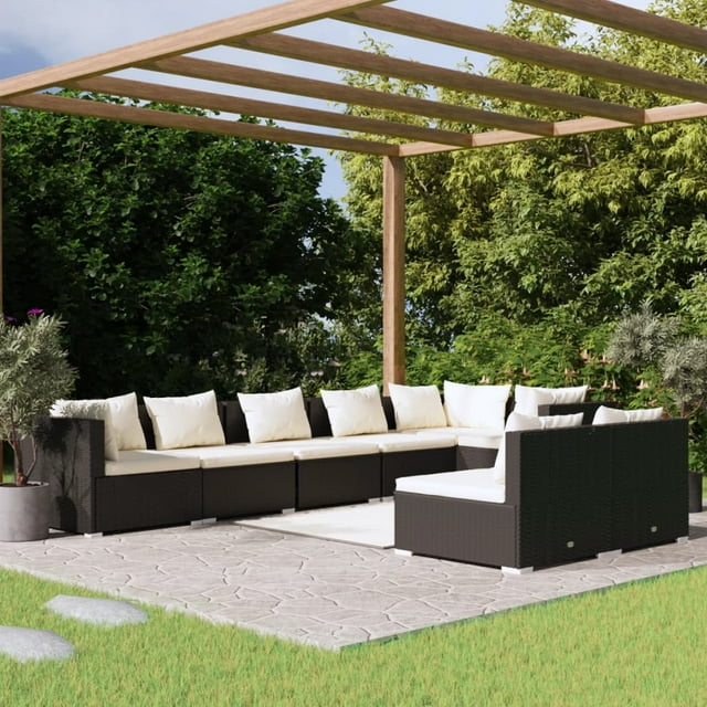 vidaXL Ensemble de Salon de Jardin 8 Pcs avec Coussins en Polyrotin Noir