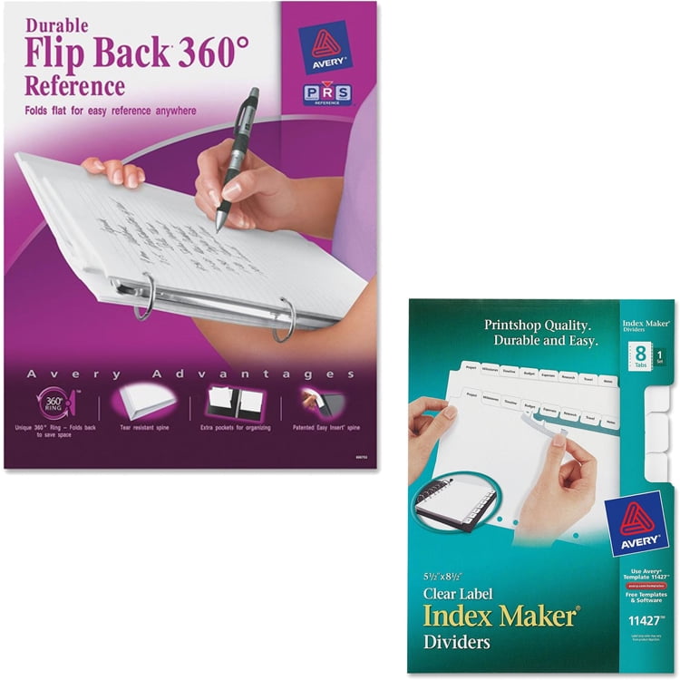 Avery Flip Back View Binders and Avery Index Maker 7Hole Clear Label Dividers Bundle