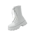 thumbnail image 2 of Women's Leather Platform Combat Boots Fashion Side Zipper Lace Up Chunky Lug Sole High Top Motorcycle Boots Comfort Waterproof Non-Slip Ankle Booties, 2 of 7