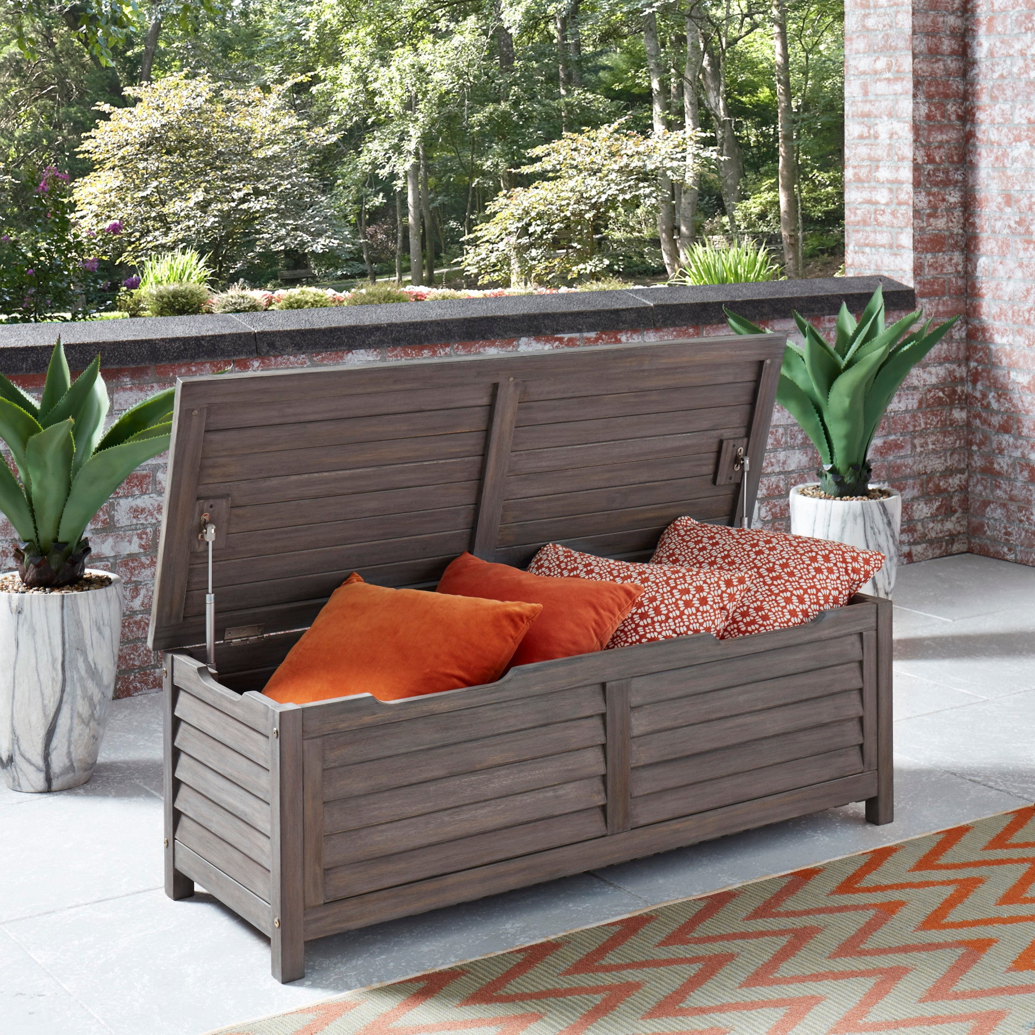 Mahogany Wood Pacific シルバークロス食器ボックスのみ Homestyles Maho Acacia Wood Outdoor Deck Box, Patio Pool Storage